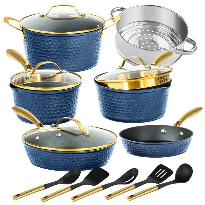 Granitestone Charleston Collection - Hammered Cookware - Pots, Pans, Available in Navy, Black, and White