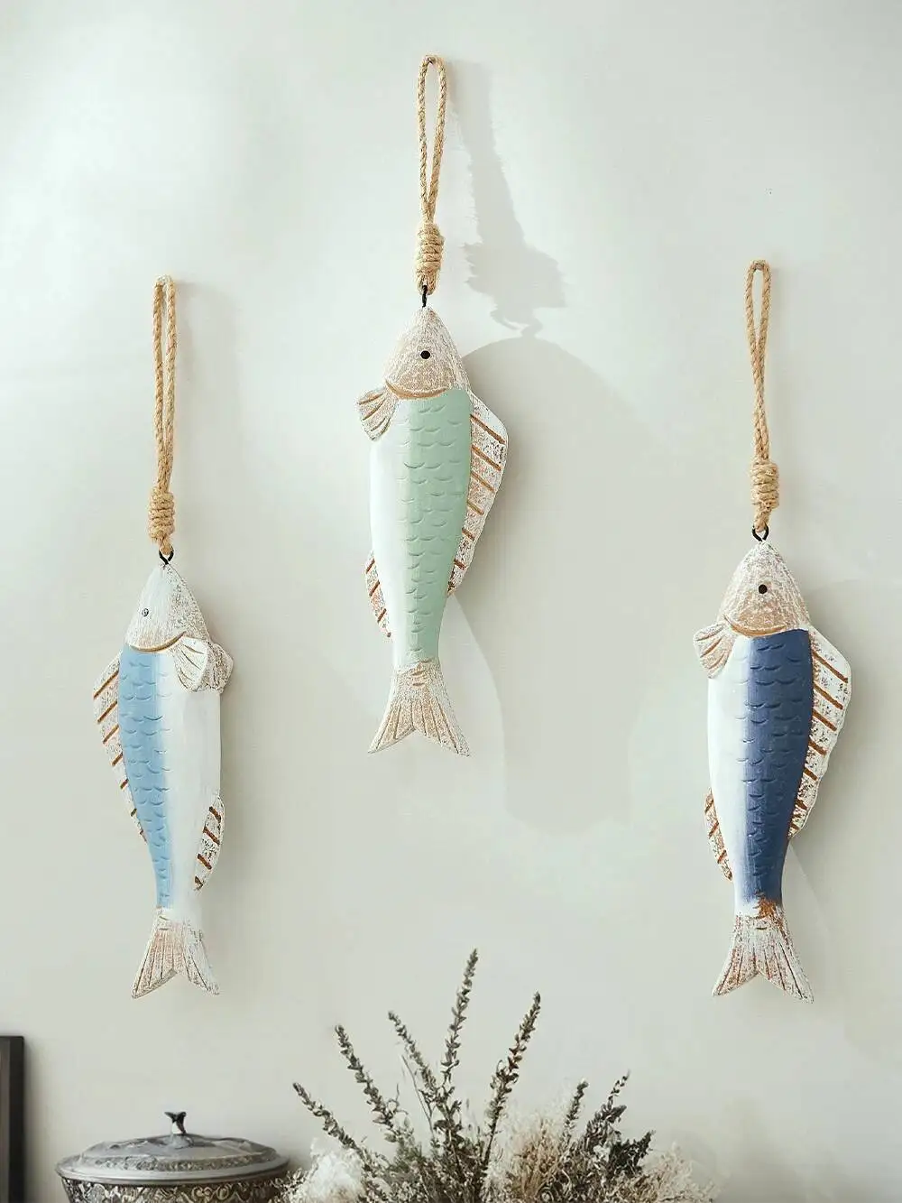 Mediterranean Wooden Small Fish String Wall Hanging Ocean Style Country Homestay Tavern Restaurant Wall Art Decoration