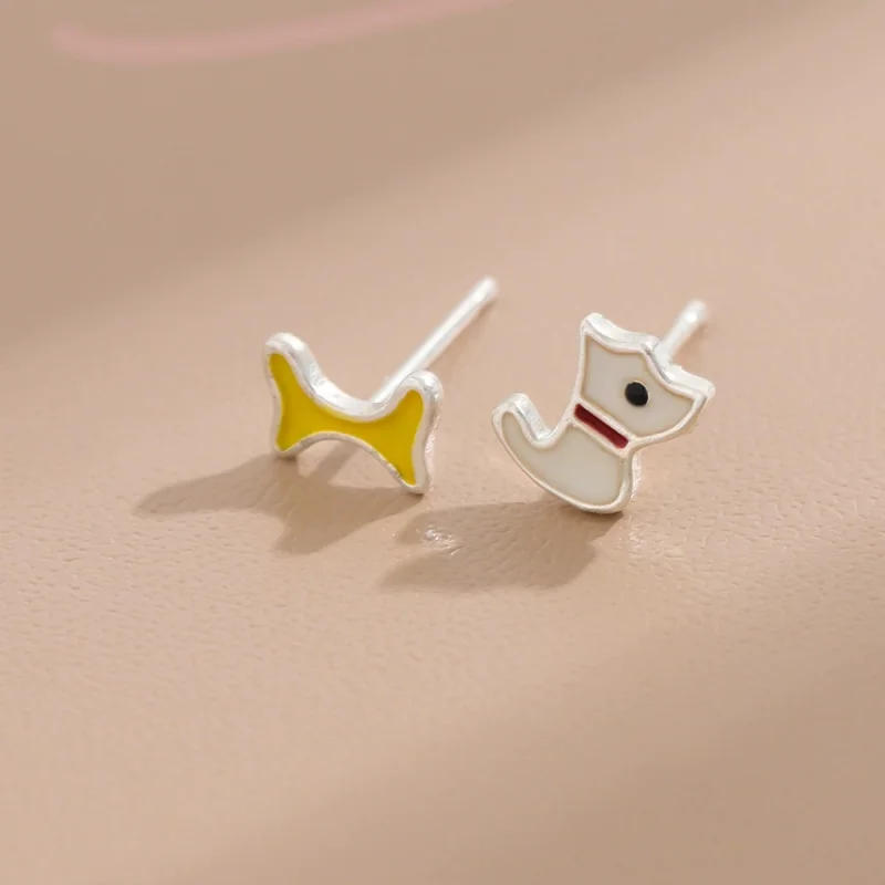 Uini Tail hot selling new 925 sterling silver cute puppy with asymmetrical bone earrings sweet and exquisite accessories ED091
