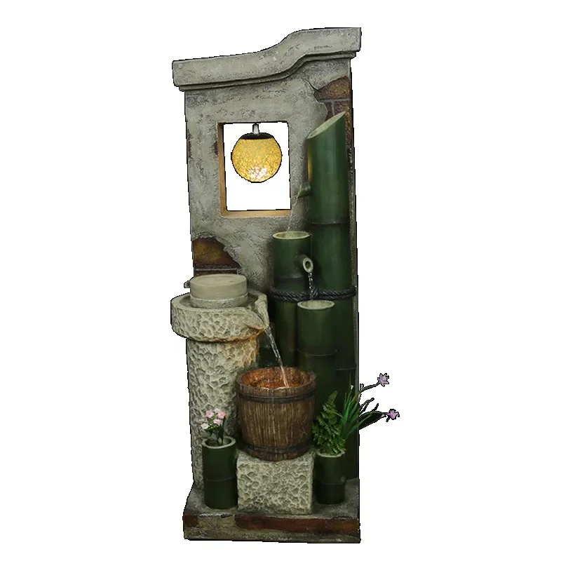 #Stone Mill Feng Shui Wheel Indoor Rockery Flowing Water Fountain Fortune Landscape Balcony Living Room Chinese Decor Ornament
