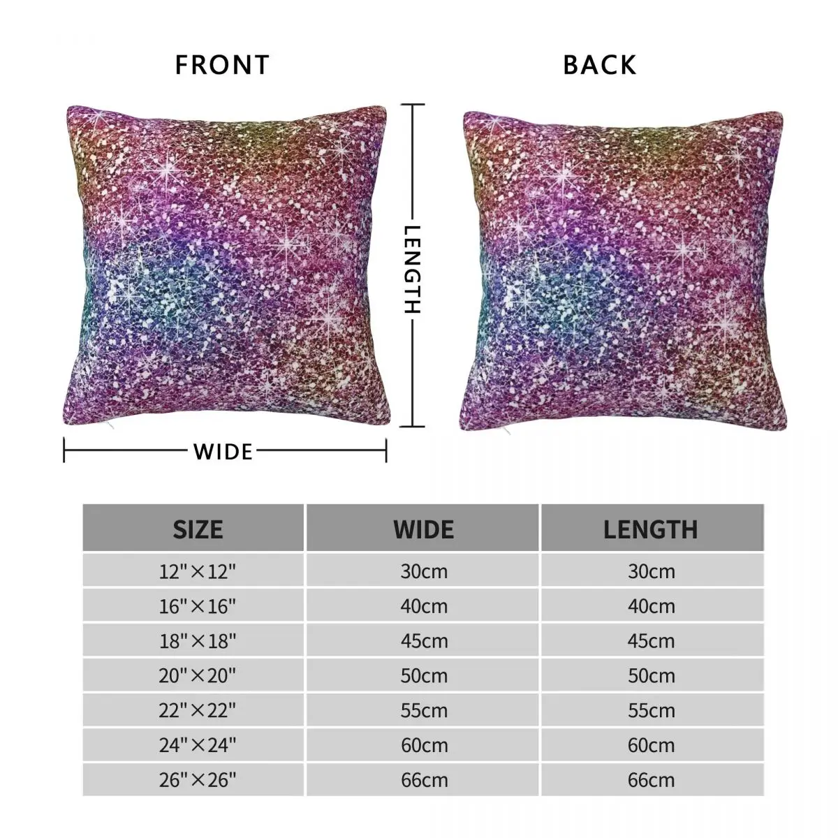 Rainbow Glitter Texture Square Pillowcase Pillow Cover Polyester Cushion Decor Comfort Throw Pillow for Home Bedroom