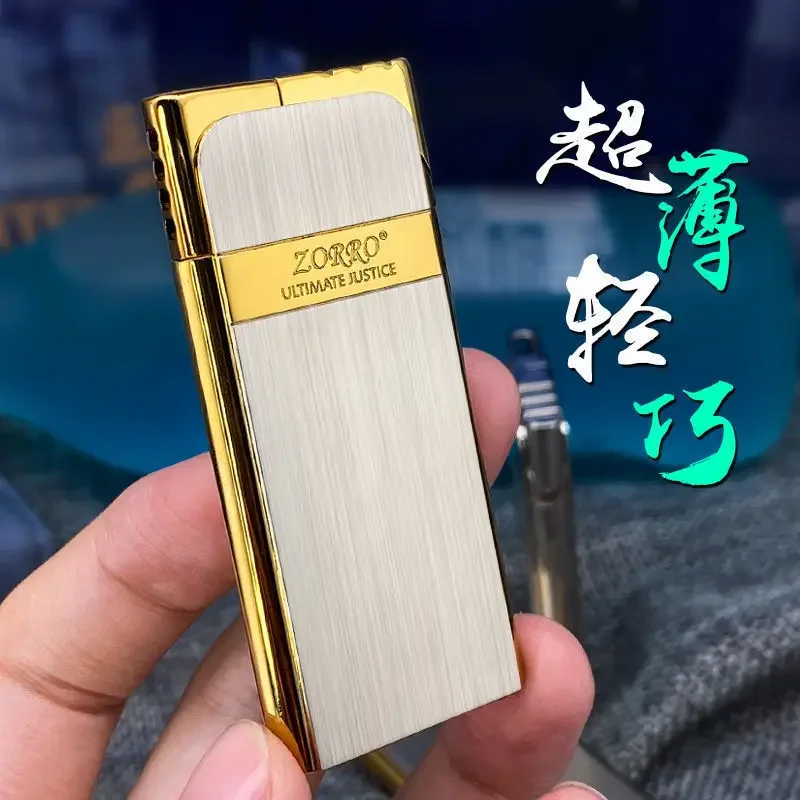 New Zorro Slim Gas Lighter Portable Compact One Touch Ignition Metal Butane Lighter Collectible Men\'s Gift Cigarette Tool