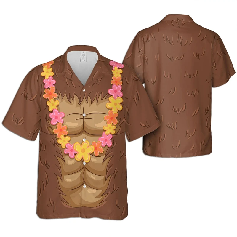 Camisa de manga corta con estampado 3D para hombre y mujer, blusa de gran tamaño, divertida, a la moda, con solapa, para playa y cosplay