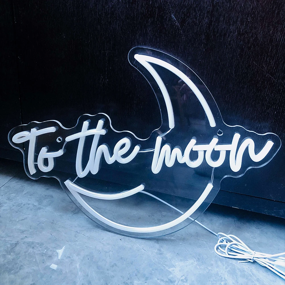 To The Moon Neon Sign LED Room Wall Decor USB Powered Acrylic With Switch For Bedroom Aesthetic Kids Room Party Art Decoration