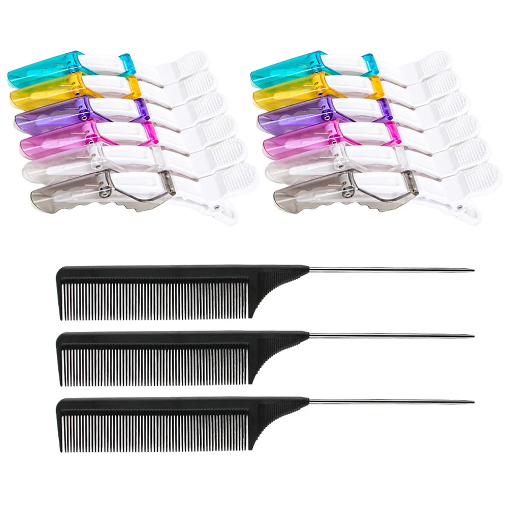 

1Set Anti Static Comb Clips Set Smooth Rat Tail Comb with Non Slip Alligator Hair Styling Clips for Salon Perm DIY Sectioning