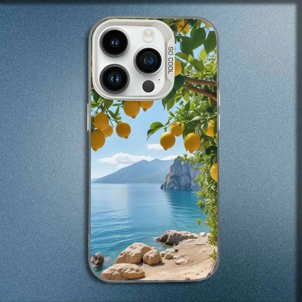 เคสโทรศัพท์ลายชายฝั่งอามัลฟีแบบยุโรป สำหรับ iPhone 17,16,15,14,13,12,Pro,Max,Plus,E,SE4,Air,Mini สีขาว กล่อง IMD