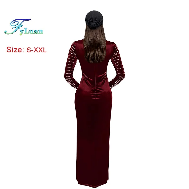 2026年ファッション女性服 エレガントなパーティロングドレス スエード ホットラインストーン 長袖 マキシドレス セクシー スリムドレス プロムガウン