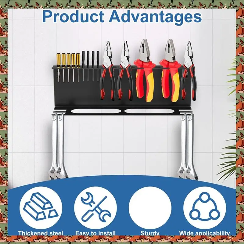 ABLQ Screwdriver Organizer, Wall Mount Plier Organizer, 17 Inch Hammer Holder, 4 In 1 Hand Tool Storage Rack, Organizer