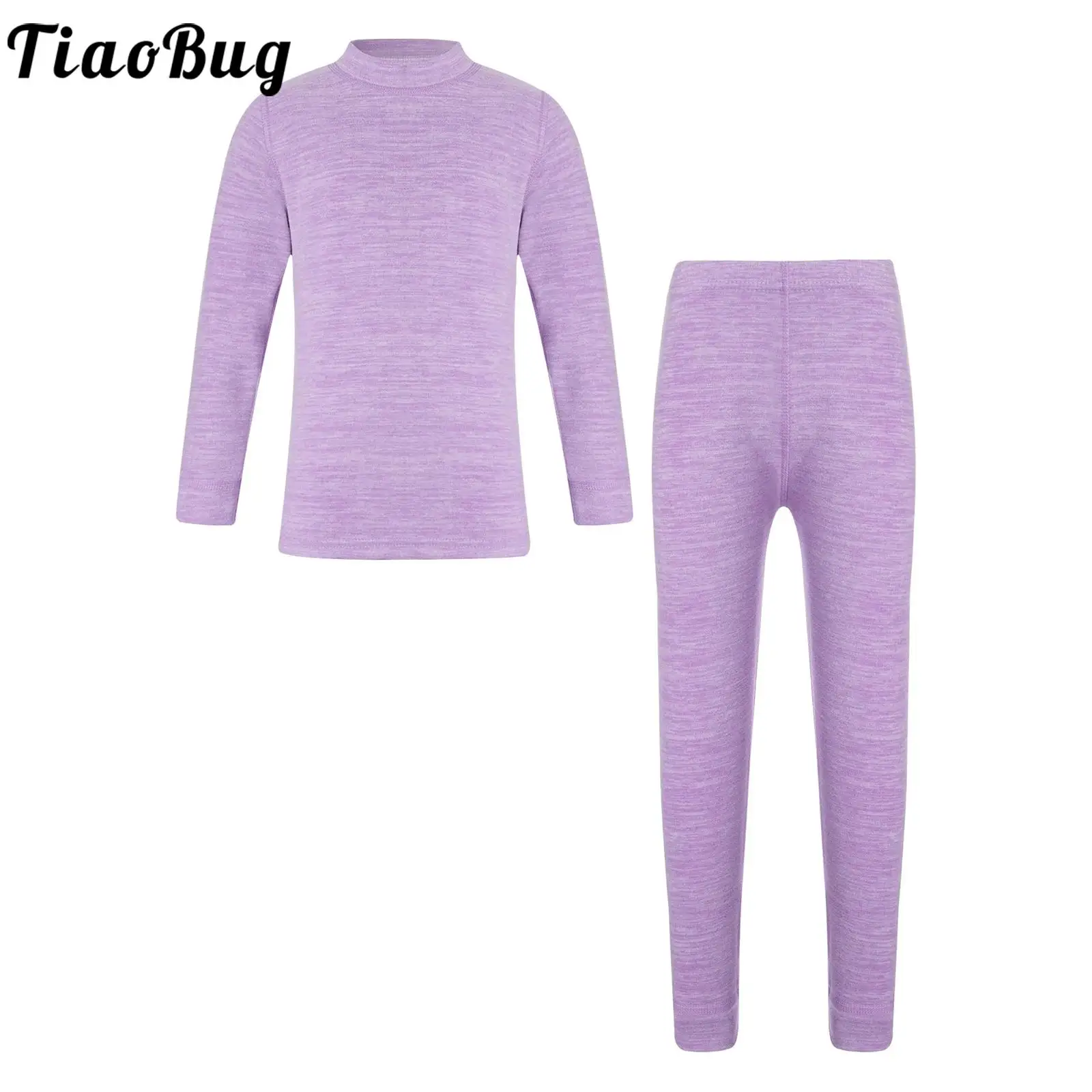 Hot 2023 Autumn Kids Girls Boys Thermal Underwear Set Solid Color Warm Base Layer Suit Mock Neck Long Sleeve T-shirt with Pants