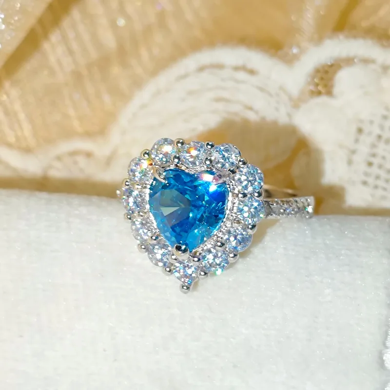 925 Sterling Silver Sweet Super Shine Love Ice Flower Cut High Carbon Diamond Full Zircon Ladies Ring Gift Jewelry