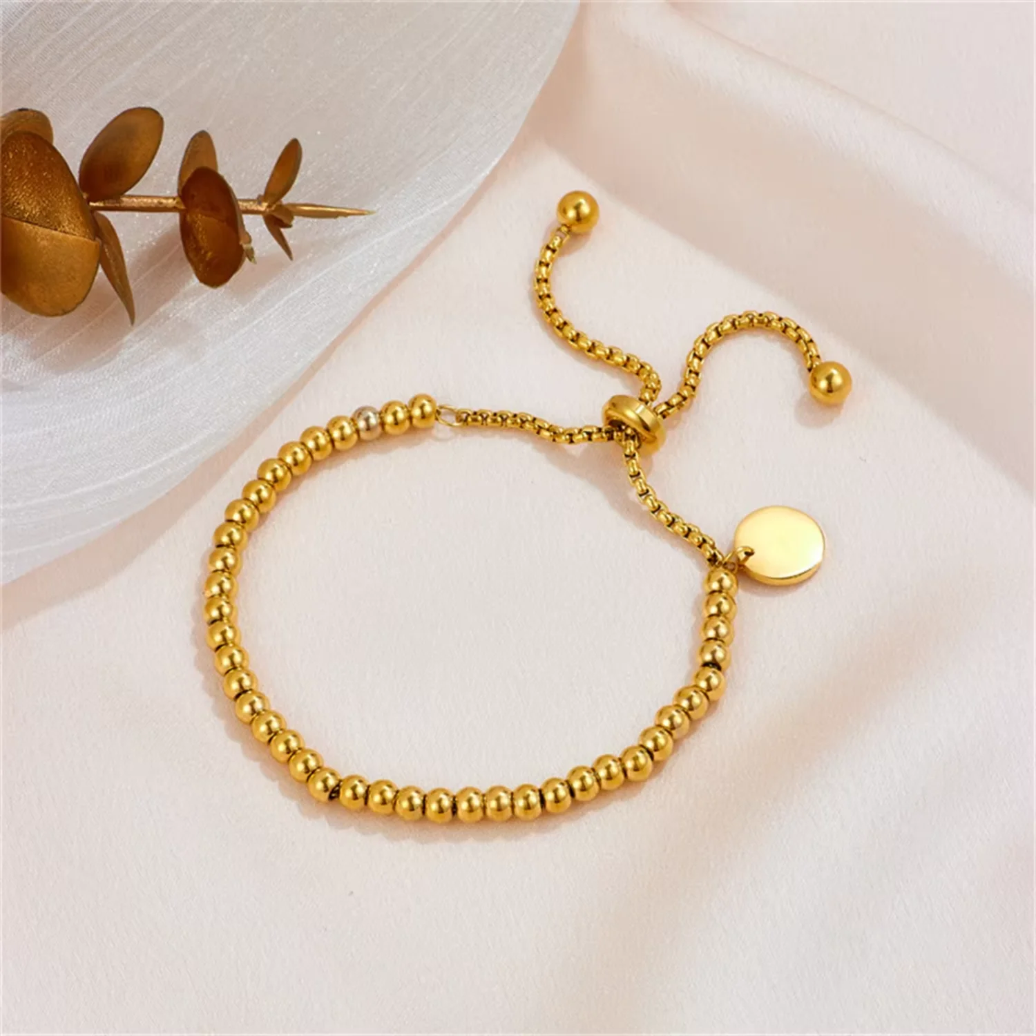 Damen-Armband aus 18 Karat vergoldetem Edelstahl mit Perlen, verstellbares Push-Pull-Armband, Modeschmuck