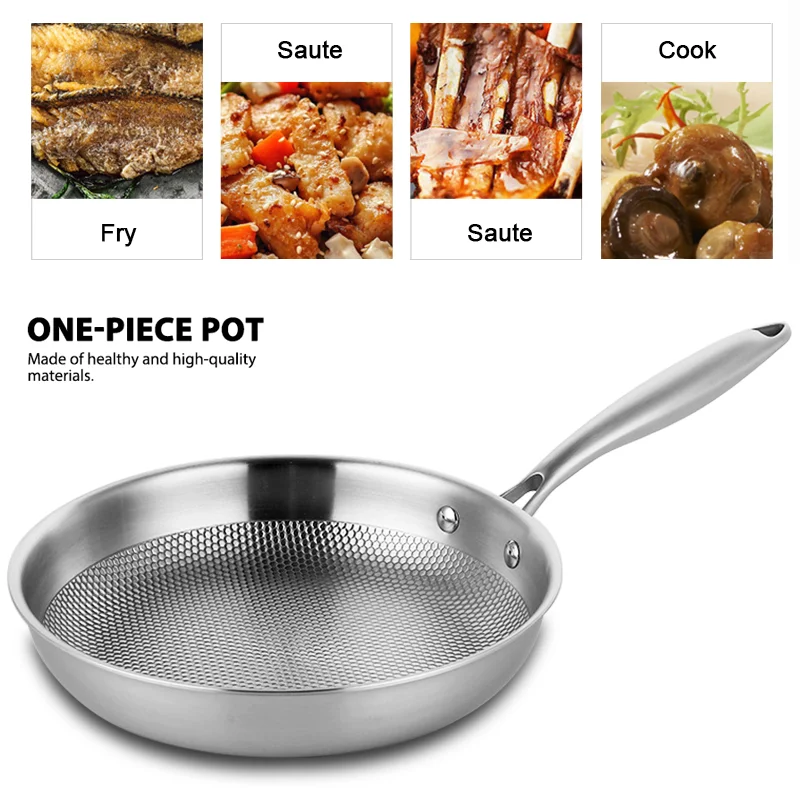 28/30cm Five Layer Flat Frying Pan Food Grade 304 Stainless Steel Non-stick Cooking Pot Omelet Kitchen Cookware Pot Cover