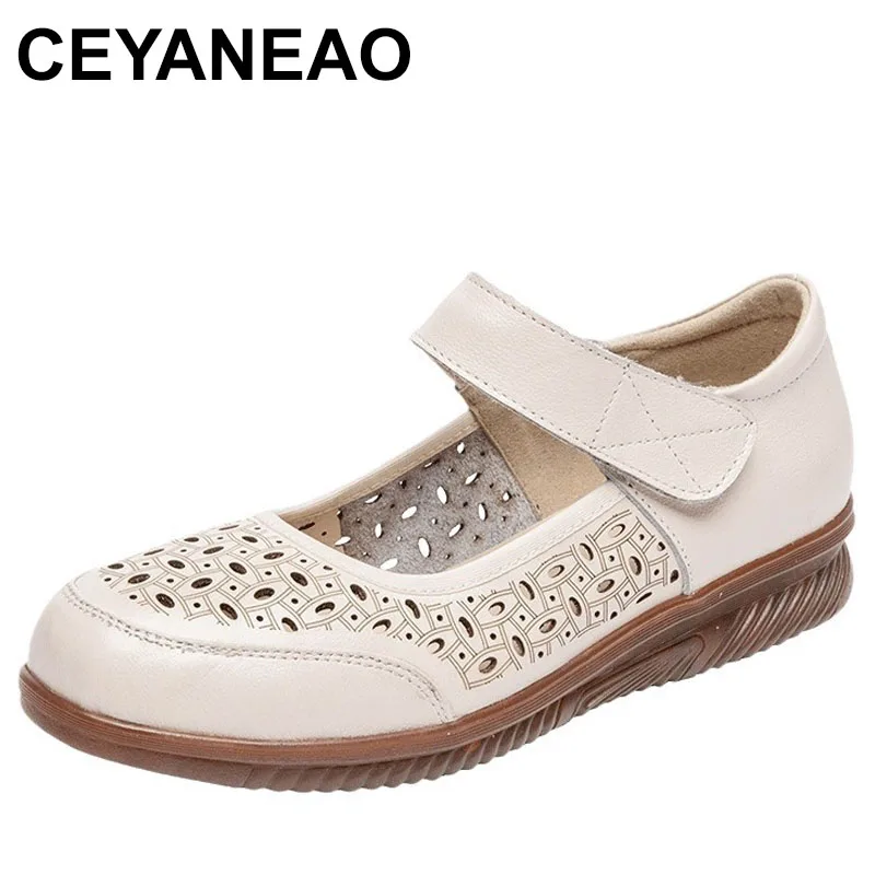 

Summer Breathable Baotou Cave Shoes Genuine Leather Soft Bottom Hollow Out Mom's Casual Sandals