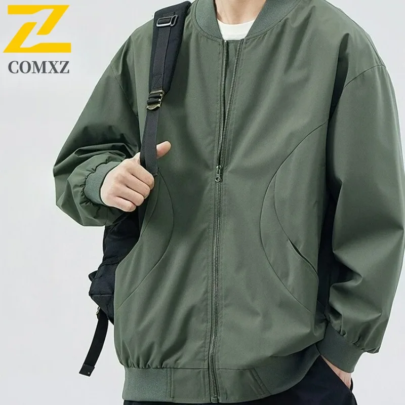 

COMXZ минималистичный Chaqueta однотонный воротник-стойка бейсбольный воротник путешествия кемпинг ветровка куртка прогулочный мужской плащ