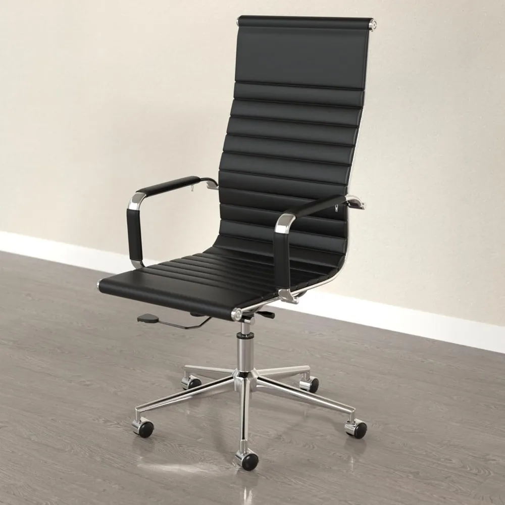 كرسي مكتب تنفيذي مريح من جلد البولي يوريثان طويل القامة مضلع مع ارتفاع قابل للتعديل وميزة دوارة