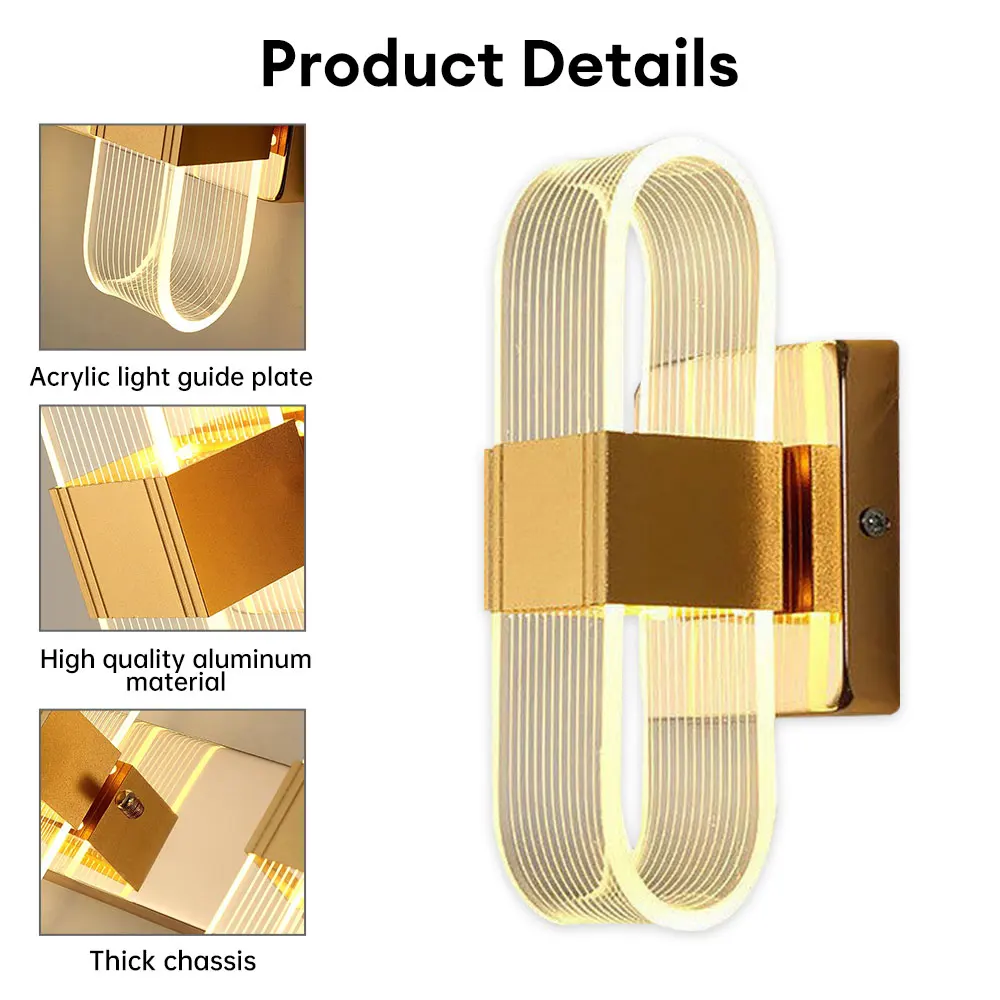 Imagem -06 - Luzes de Parede Led Iluminação Interior Ajustável Três Cores Light Gold Nordic Estilo Sconce Lighting Interior Home Decoração Sconce