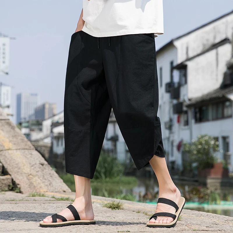 

Loose Fit Linen Men's Summer Casual Pants Eighteen orts Seven Harem Baggy Cotton Linen Trendy Youth Active Sle Breathable