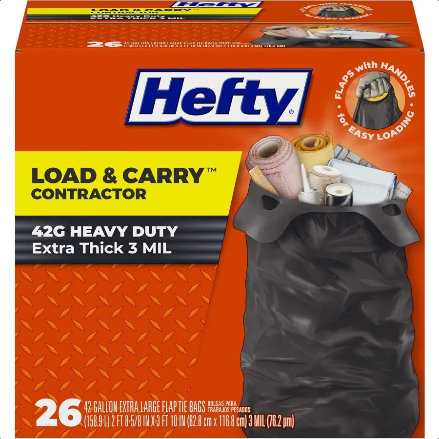 

Большие мешки для мусора для тяжелых условий эксплуатации, 42 галлона, 26 шт.