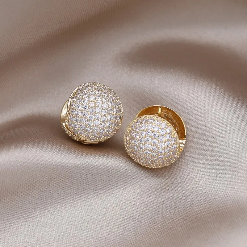 2023 Korean New Design Fashion Jewelry 14K Gold Plated double Full Zircon Round Earrings Luxury Women's Party Accessories