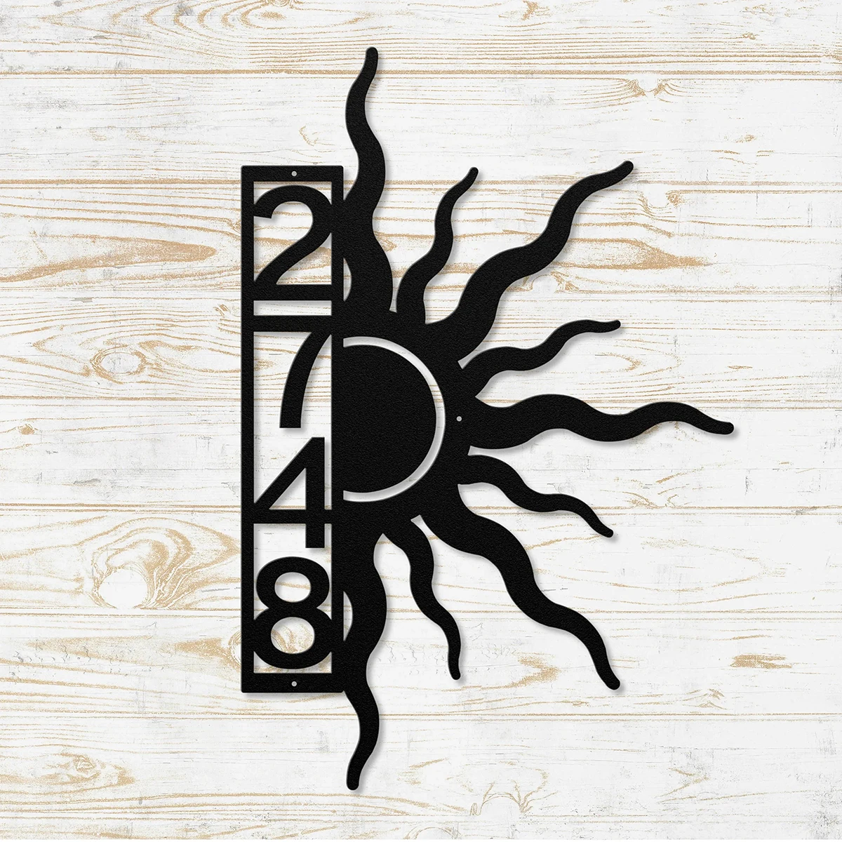 علامة عنوان الشمس المعدنية رقم العنوان علامة أرقام المنزل المعدني الشمس جدار الفن علامة عنوان مخصصة ديكور الباب الأمامي دوامة الشمس