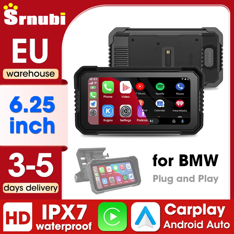 Srnubi Carplay Moto pour BMW R1200GS/ R1250GS/ R1300GS /S1000XR Écran d'affichage de navigation moto Android Auto IPX7 étanche
