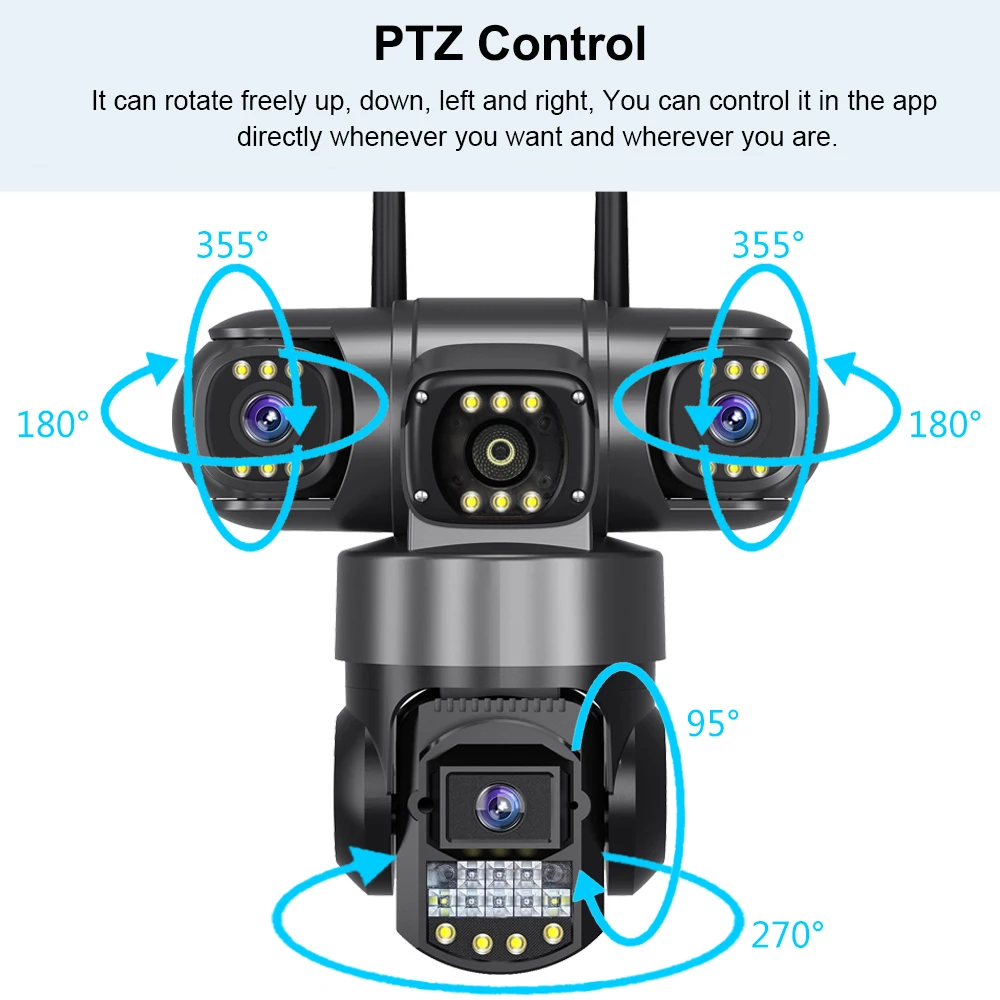 3 Lens Home Surveillance Cameras 4G Sim Card Local Wireless Security Protection 12MP HD Night Vision Smart Home Security CCTV