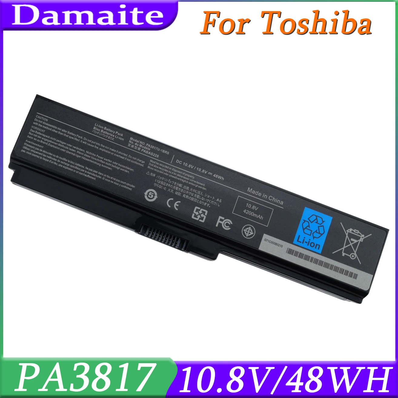 PA3817 PA3817U-1BRS laptop batterij voor Toshiba C600 L635 L655 L635 L735 L735 L510 M800 M900 A665 P755 PABAS229 48WH 6cel