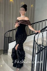 Fashionvane 2024 Customized Women Mermaid Off Shoulder Sleeveless Pleated Ruffles Prom Dress Evening Party Gown Cocktail Dress