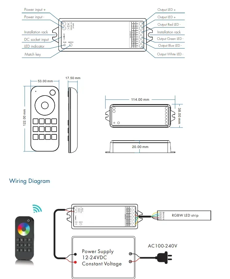 RGBW LED قطاع مجموعة التحكم RT4 R8-1 2.4G RF عن بعد + VP 4A * 4CH استقبال 1000 هرتز PWM ل RGBW LED قطاع أضواء الشريط DC12V-24V