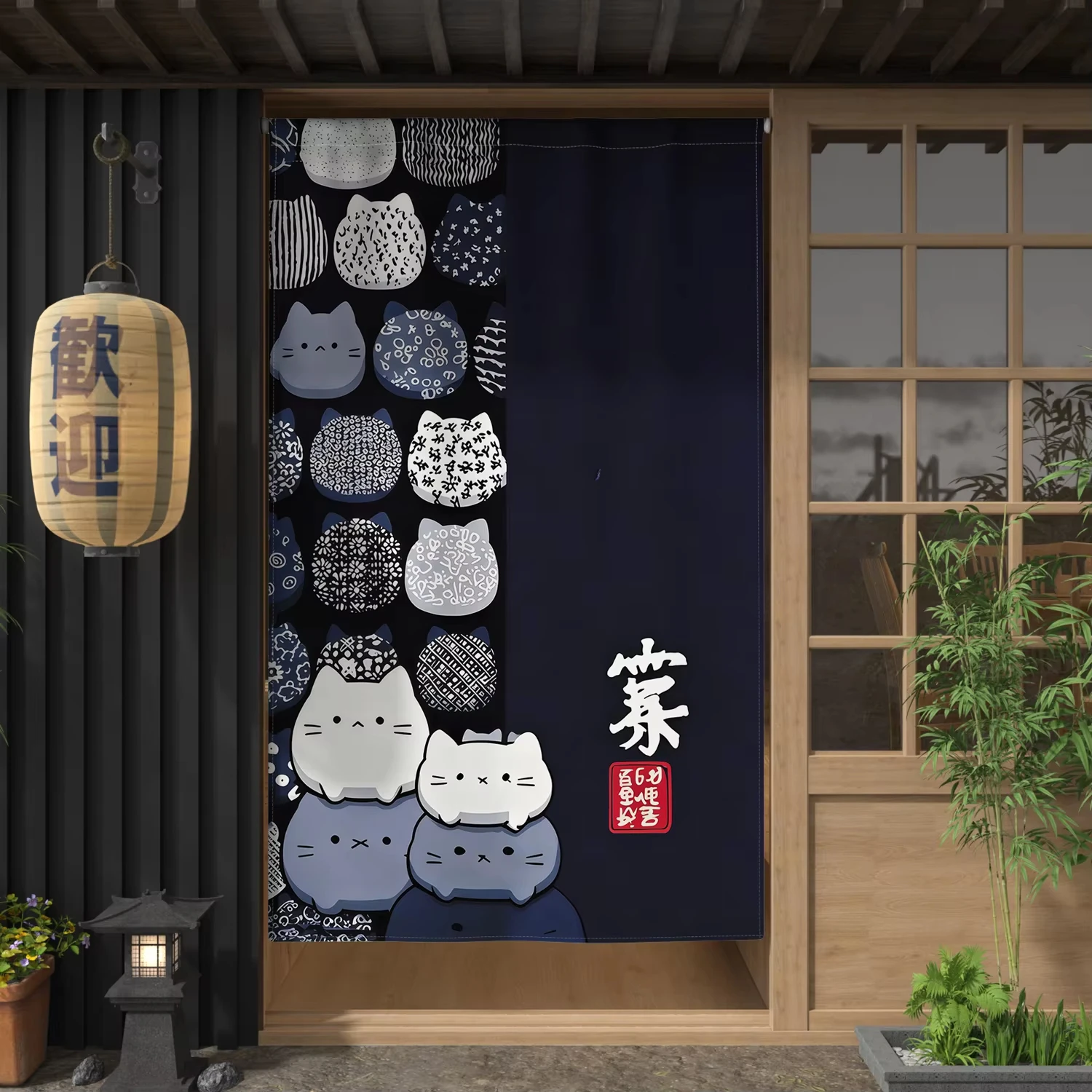 VIKAMA Japanese Style Cat Noren Door Curtain Lucky Cat Print Short Curtain For Kitchen Restaurant Home Decor