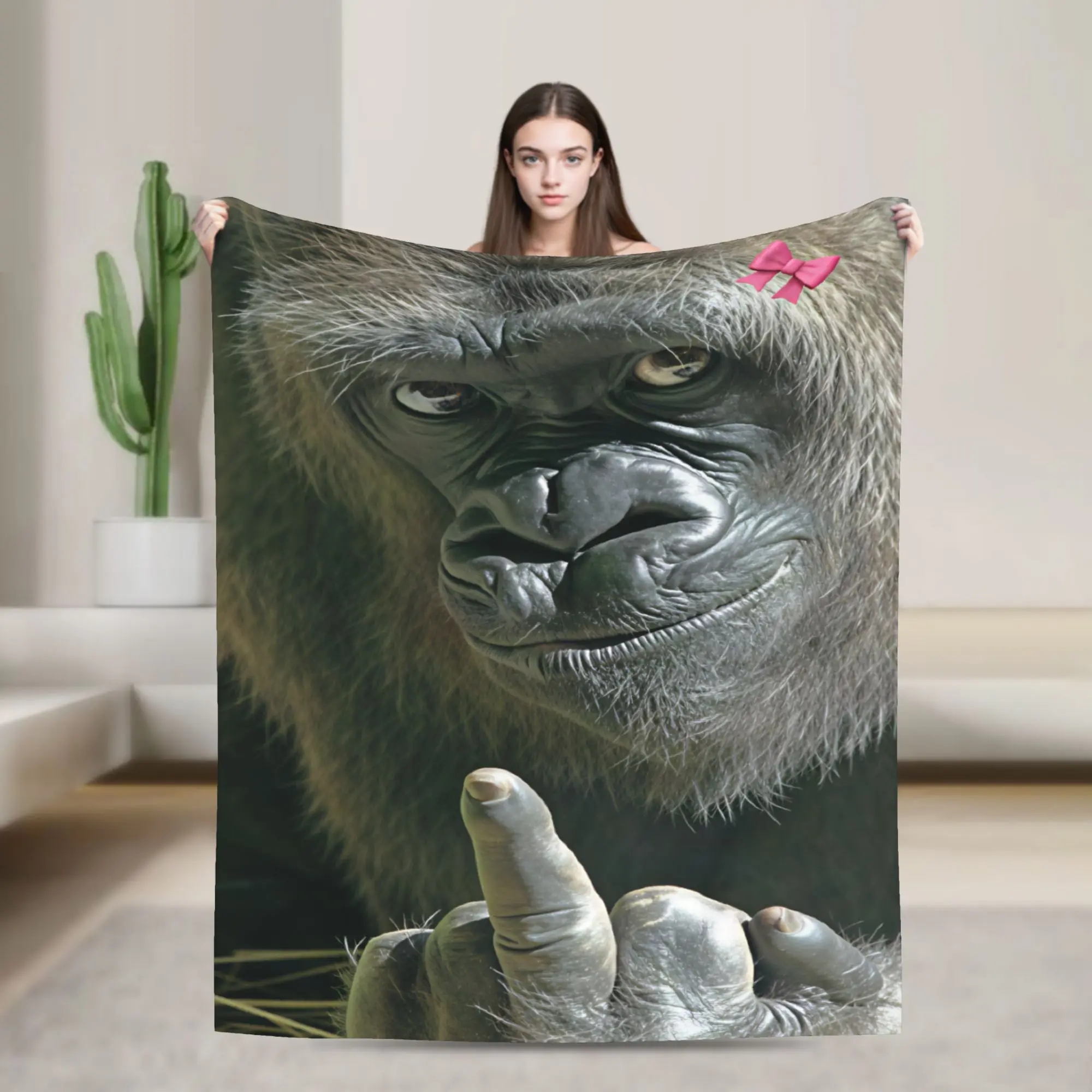 Gorilla Middle Finger  Soft Blanket  Camping Plush Throw Blanket Comfortable Outdoor Flannel Bedspread Sofa Bed Cover