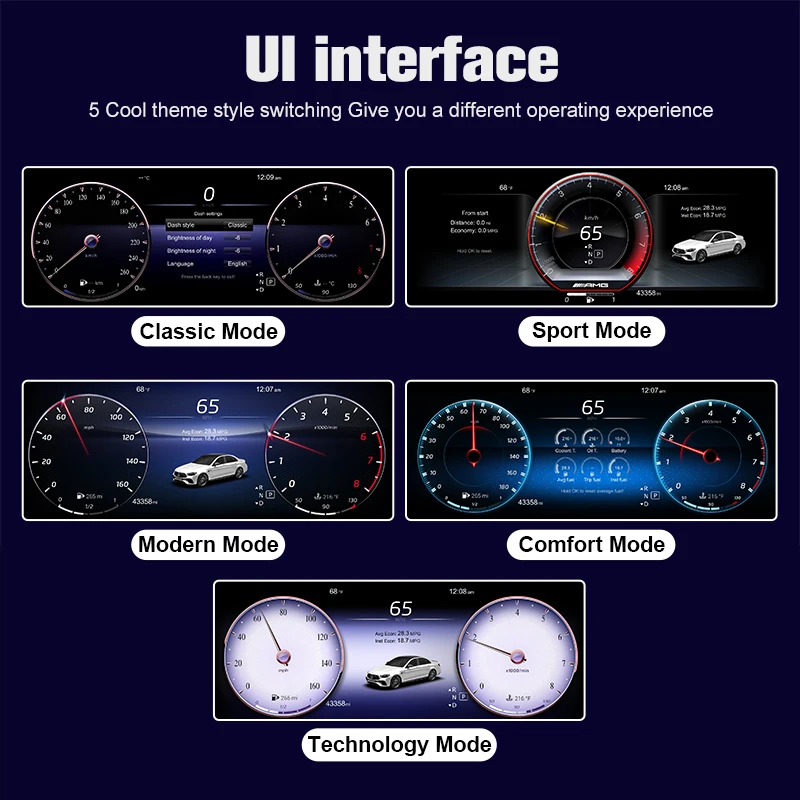 ClusterFor مرسيدس بنز C200L C/GLC W205/W253 لوحة القيادة عداد السرعة LCD لوحة أدوات أداة رقمية 7UI #4