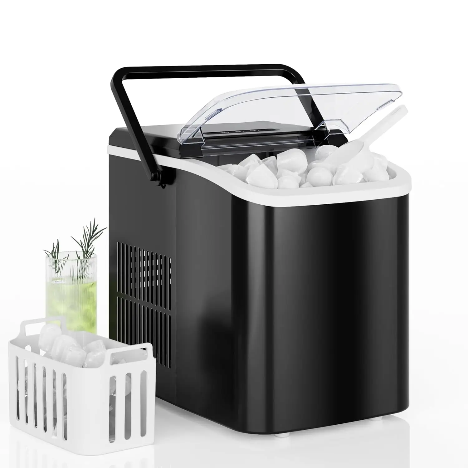 

Countertop Ice Maker with Handle, 26lbs/24H Portable Ice Machine, 9 Bullet Ice Cubes Ready in 6 Mins, Self-Cleaning, Quiet