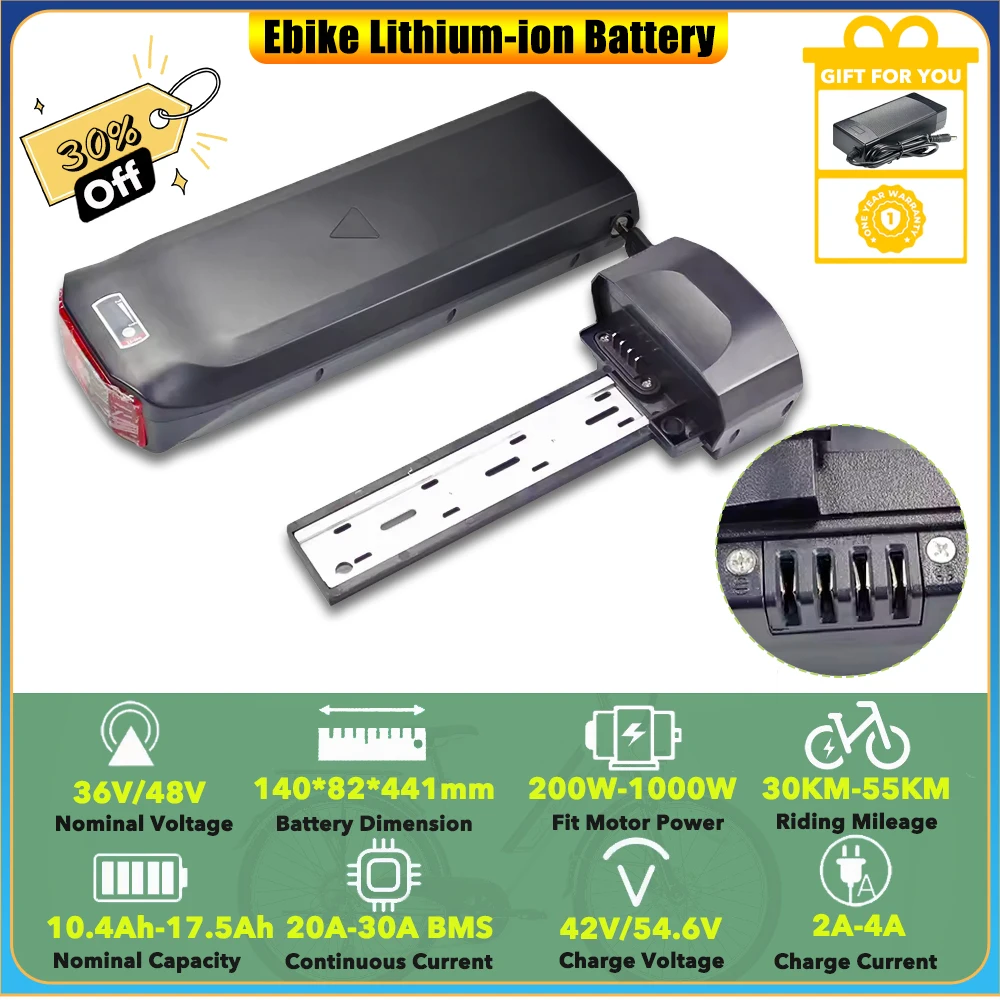 

Rear Rack 36V 10.4Ah 13Ah 14.5Ah 20Ah Carrier Lithium-ion Battery Pack for APE RYDER A10 UTILITY Ebike Batteries