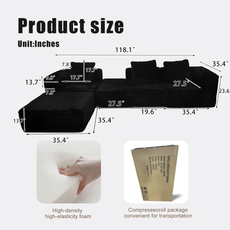 Conjunto de sofás seccionales modulares convertibles Sofá de espuma de compresión