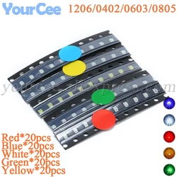 100PCS/LOT 1206 0402 0603 0805 SMD LED Diodes Component Package Kit DIY White Red Blue Green Yellow 20pcs each Super Bright