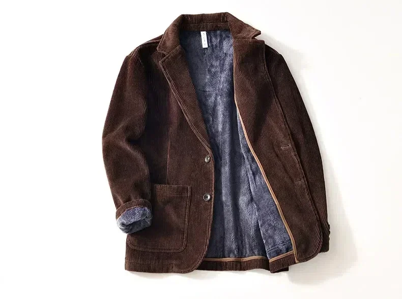 

Осенне-зимние куртки для мужчин в корейском стиле, повседневный мужской пиджак, винтажный вельветовый флисовый костюм, теплые мужские пальто, утепленная одежда