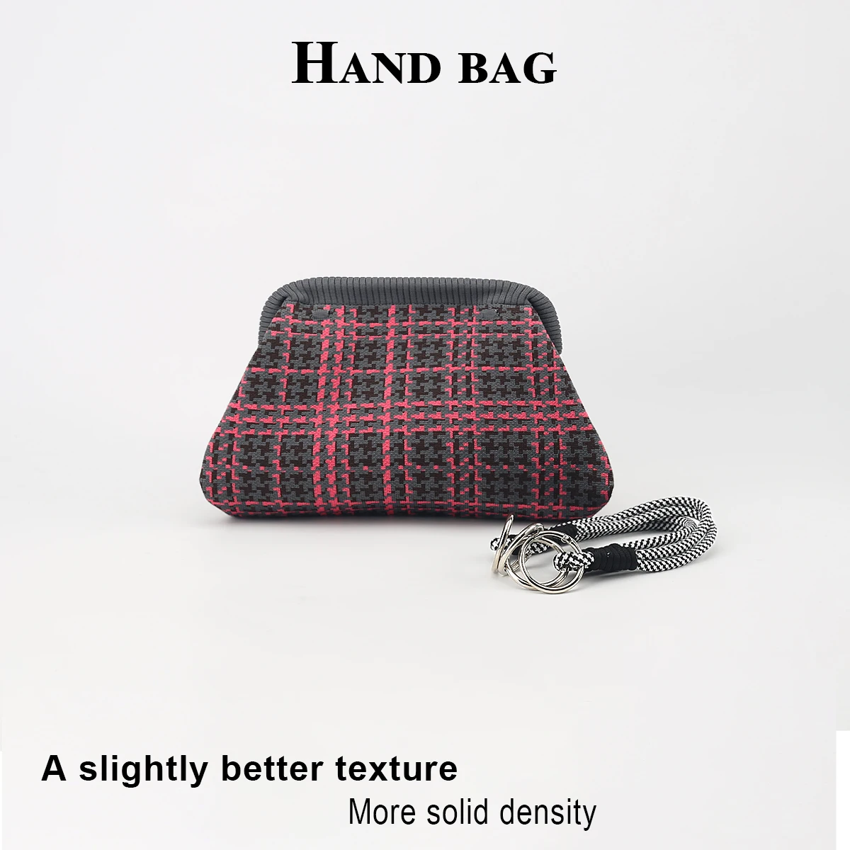 Women's Small Handbag, Fashionable Clip-Closure Design, Casual Versatile Design with Thick Stripes, Coin Purse and Evening Bag, Soft, Comfortable, Breathable Knitted Fabric, Suitable for Daily Commuting, Travel, and Sh