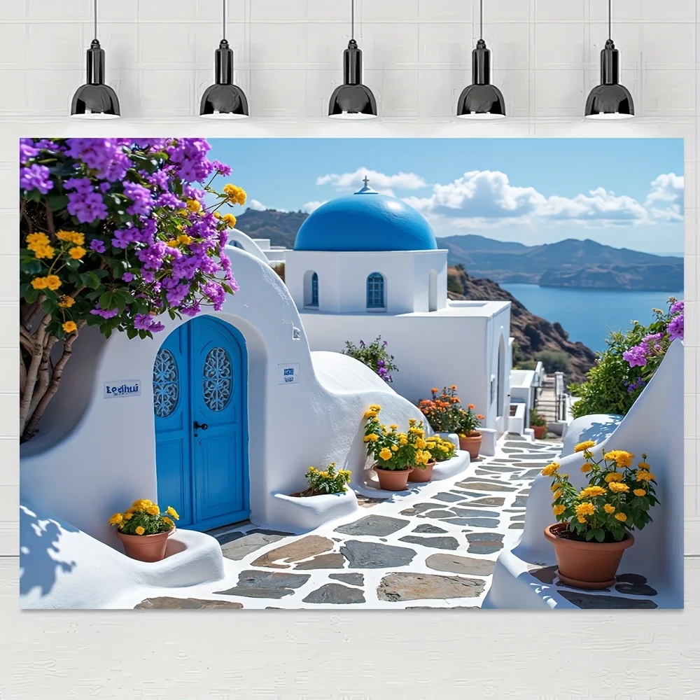 VIKAMA Greece Santorini Tapestry, Pattern Wall Hanging For Home Decoration Living Room, Bedroom And Study Room, Elegant Backdrop