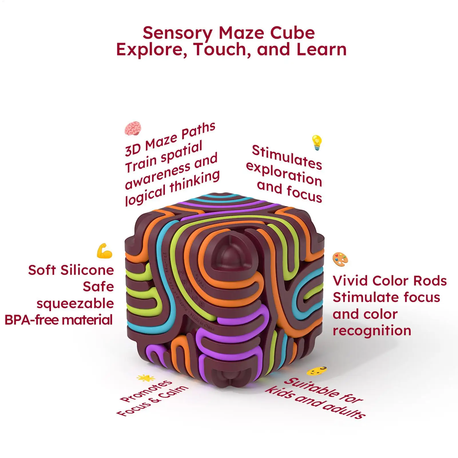 Planche d'activité sensorielle pour enfants, Cube en Silicone, motricité, jouet Montessori, relaxant, anti-Stress, tige en Silicone colorée, jouet de voyage, cadeaux