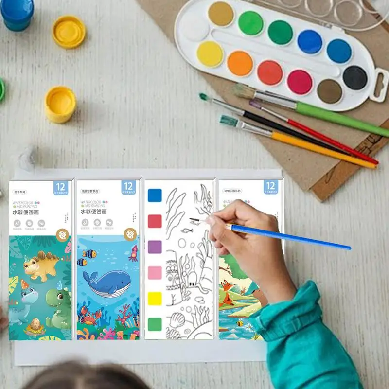 

Watercolor Book For Kids Cartoon Coloring Drawing Book Art Coloring Books For Toddler Educational 4-Themes Watercolor Painting