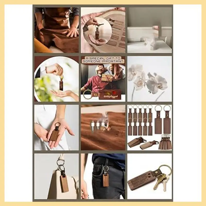 

20PCS Multi-Pack Wood Keychain Blanks Leather Wood Keychain Blank Unfinished Blanks With Leather Strap Keychain Easy To Use