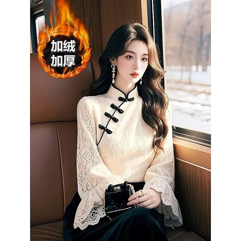 

New Chinese Style Light Chinese Style High-end Exquisite Shirt With Retro Temperament White Top For Women Autumn/winter 2025