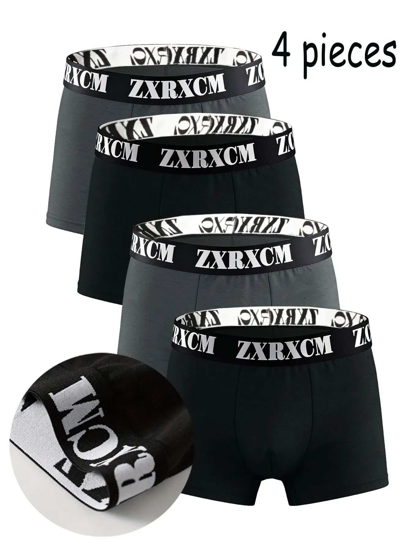 4PCS polyester fiber breathable letter belt design men's underwear basic color series daily casual men's underwear set