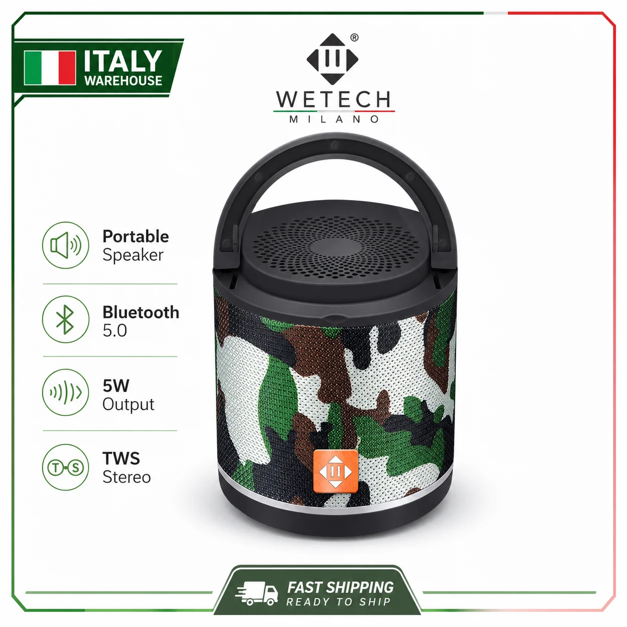 Altoparlante Bluetooth portatile 5.0, altoparlante wireless con tecnologia TWS stereo, radio FM, supporto USB e Micro SD, ingresso AUX, altoparlante c