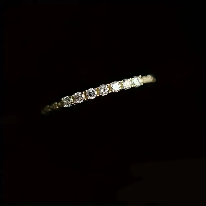2026 New Extremely Simple Micro Inlaid Zircon Ring, Japanese and Korean Ins Style Single Row Shining Charm Jewelry