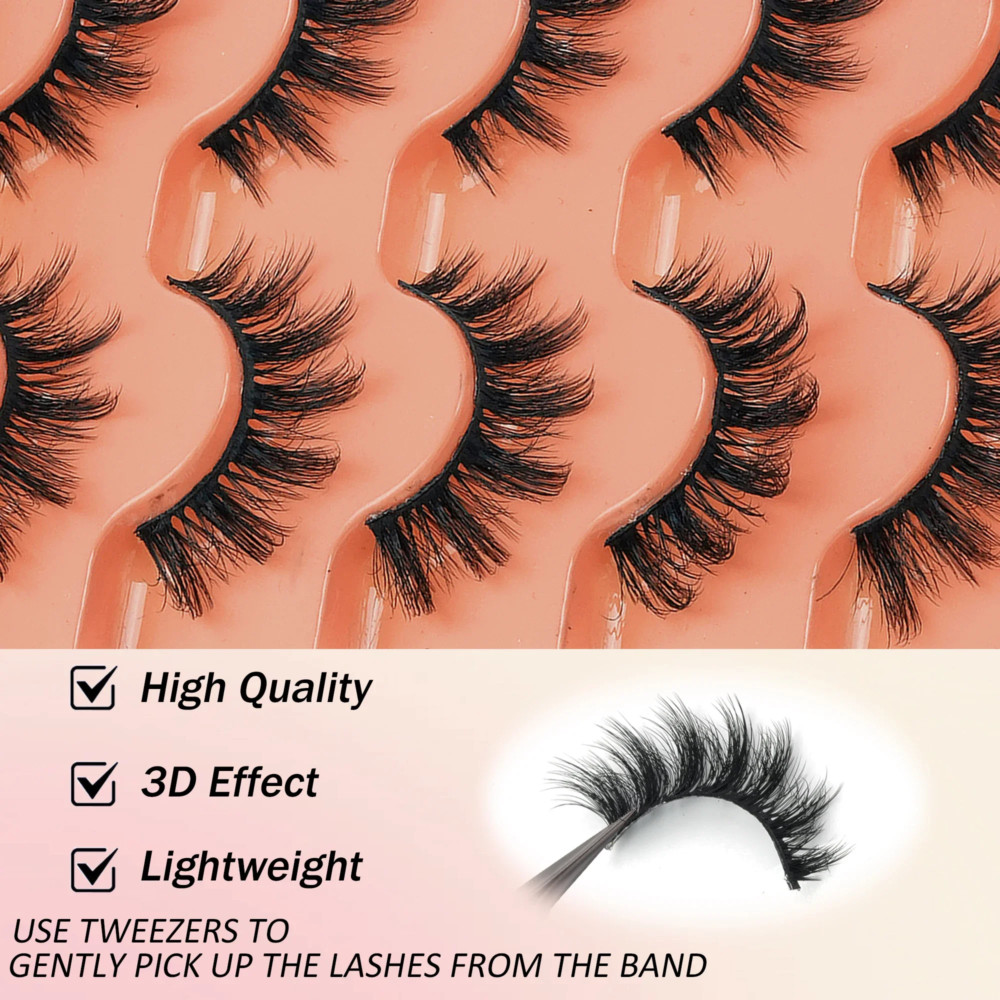 7 Pairs 5D Russian Volume Strip Lashes Faux Mink D Curl Wispy Dramatic Fluffy Reusable False Eyelashes Home & Salon Use