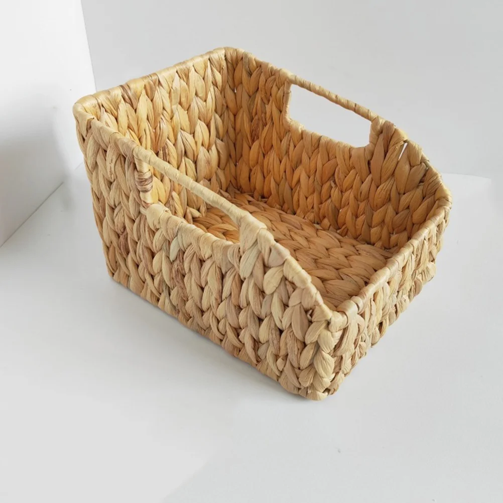 

Large Seagrass Wicker Storage Basket Handles Water Hyacinth Magazine Storage Bins Bathroom Organizer Retro Woven Makeup