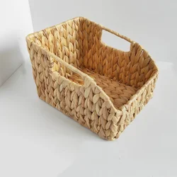 Large Seagrass Wicker Storage Basket Handles Water Hyacinth Magazine Storage Bins Bathroom Organizer Retro Woven Makeup