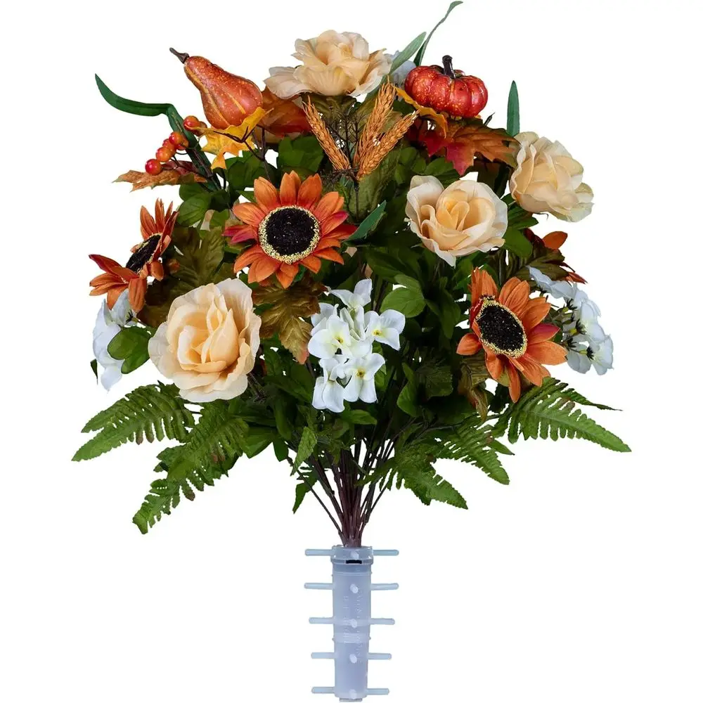 

Realistic Outdoor Graveyard Decorations - Non-Bleed Fall and Pumpkin Arrangement, Cemetery Vase Not Included
